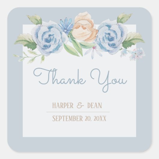 Weich blaue Wasserfarbe geätzte Blüte Quadratischer Aufkleber (Vorderseite)