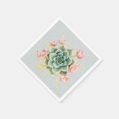Weich blauer Hintergrund mit grünem Sukkulent und Serviette (Ecke)