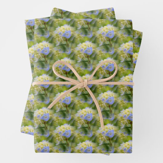 Weich blauer Hydrangea Blume Muster Natur Geschenkpapier Set (Beispiel)