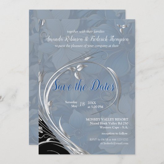 Weich blauer, weißer Mischpult Blume Einladung (Vorne/Hinten)