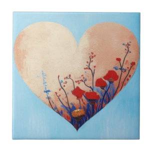 Weich blaues Herz und Blume Fliese