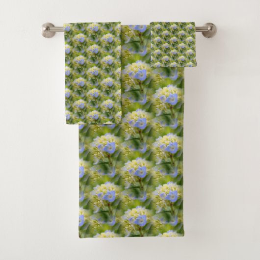 Weich blaues Hydrangea-Blume Naturmuster       Badhandtuch Set (Insitu)