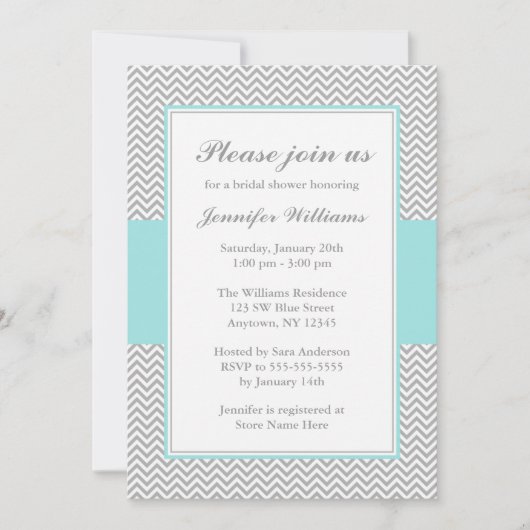 Weich blaues und graues Zickzack Brautparty Einladung (Vorderseite)