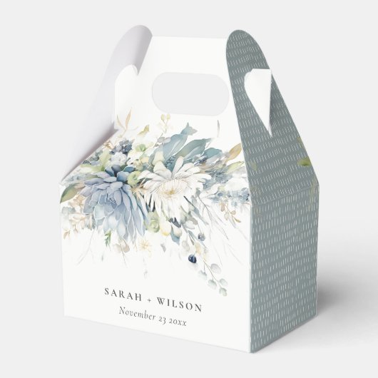 Weich blaugrüne Sukkulatur Botanische Hochzeit mit Geschenkschachtel (Rückseite)