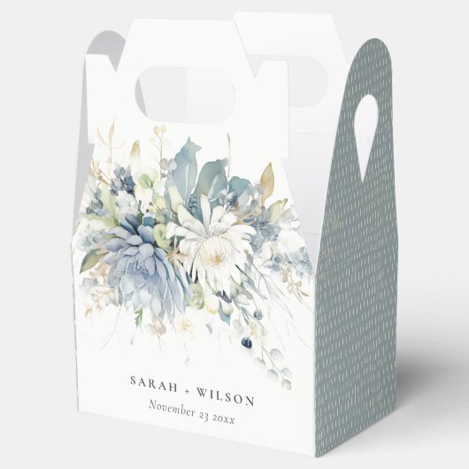 Weich blaugrüne Sukkulatur Botanische Hochzeit mit Geschenkschachtel (Geöffnet)