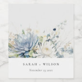 Weich blaugrüne Sukkulatur Botanische Hochzeit mit Weinetikett (Einzelnes Label)