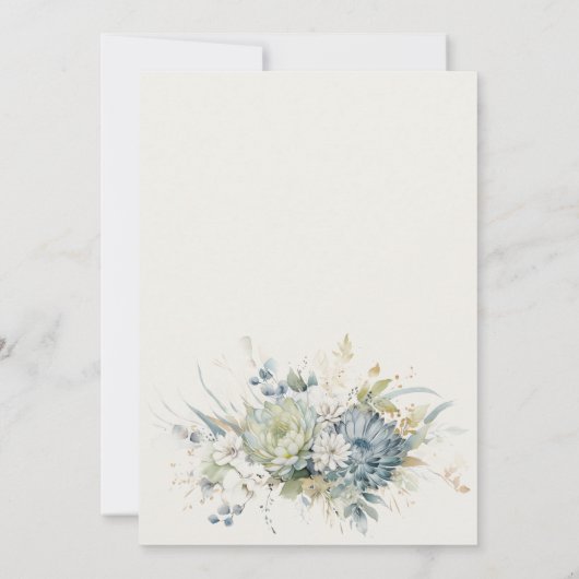 Weich blaugrüne Sukkuline Blumengeburt Einladung (Rückseite)