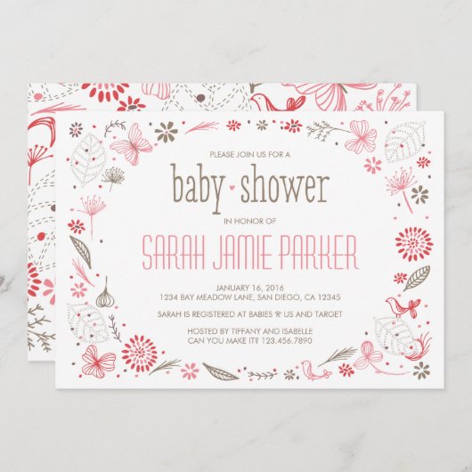 Weich blühendes Pink Nature Bouquet Einladung (Vorne/Hinten)