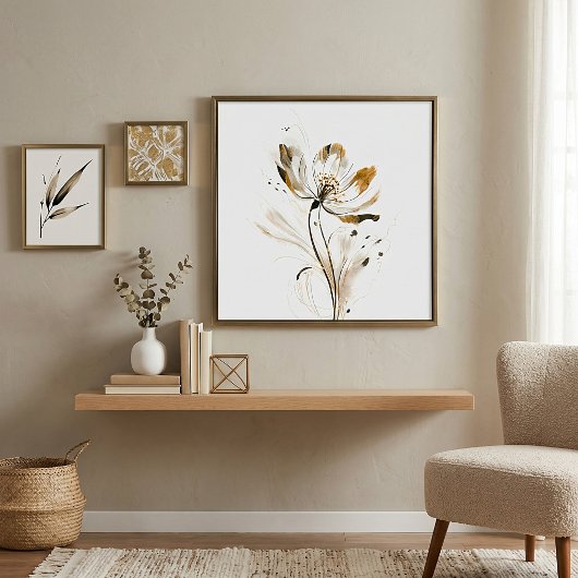 Weich-braune und schwarze minimalistische Blume Poster