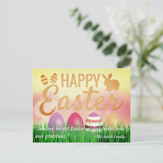 Weich farbige Osterfeier mit Personalisierten Eier Postkarte (Stehend Vorderseite)