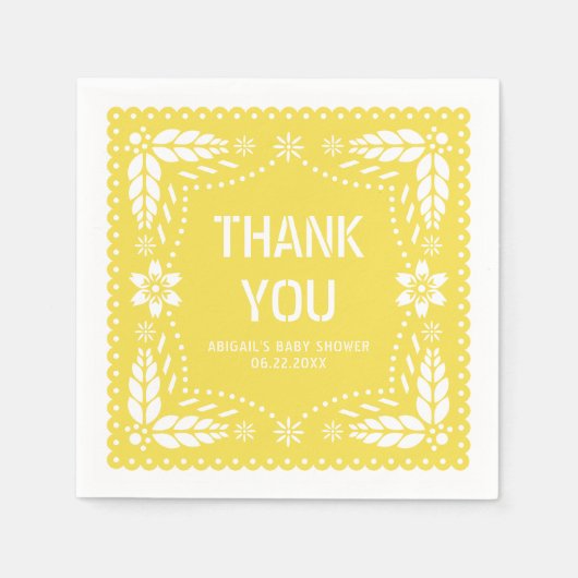 Weich gelbe Papel picado Danke Baby Dusche Serviette (Vorderseite)