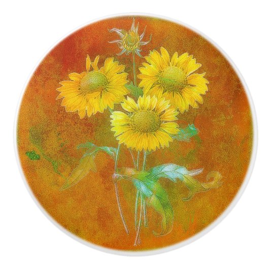 Weich gestrichene Sonnenblumen Keramikknauf (Vorderseite)