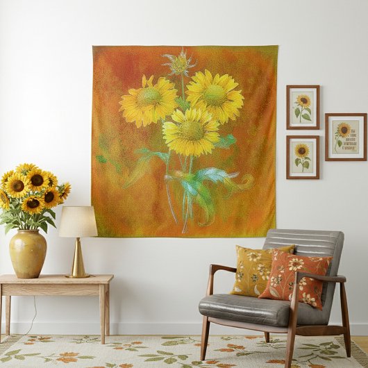 Weich gestrichene Sonnenblumen Wandteppich