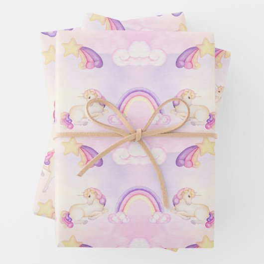 Weich gezogene Rainbows und Einhornhörner Geschenkpapier Set (Beispiel)