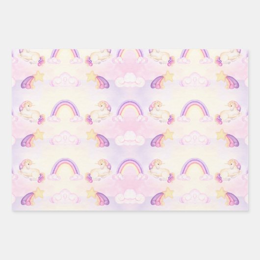Weich gezogene Rainbows und Einhornhörner Geschenkpapier Set (Vorderseite)