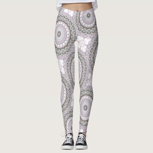 Weich, grau und rot - Rosa Mandala Leggings (Vorderseite)