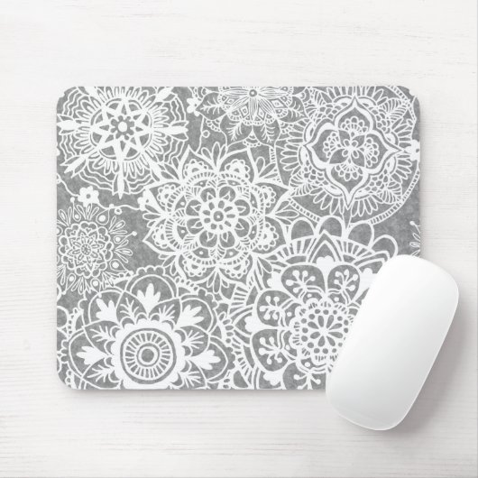 Weich-Grau-Weiß-Mandala-Muster Mousepad (Mit Mouse)