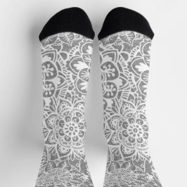 Weich-Grau-Weiß-Mandala-Muster Socken