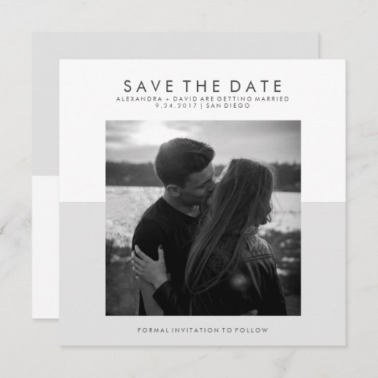 Weich-Grau-Weiß-Minimal Save the Date | Foto (Vorne/Hinten)