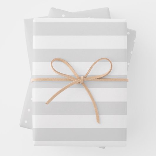 Weich graue Polka Dot weich gestreift und fest Geschenkpapier Set (Beispiel)