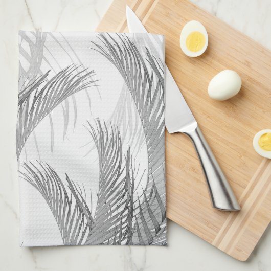 Weich graue Schwarz-weiße Federpalme Bliss 1 Geschirrtuch (Viertel Falte)