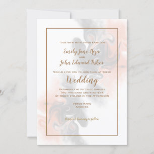 Weich graue und pfirsichfarbene Hochzeit Einladung