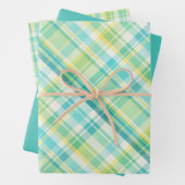 Weich grün, Aquamarin, blau, gelb und weiß Kariert Geschenkpapier Set (Beispiel)