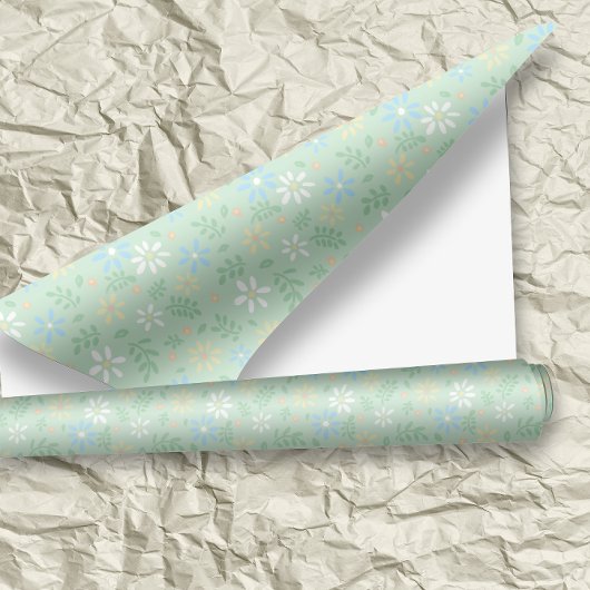 Weich grüne Blüte mit weißblauen gelben Blumen Geschenkpapier