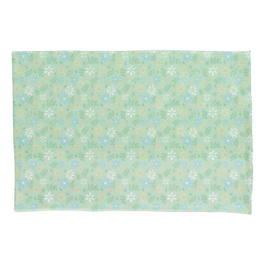 Weich grüne Blüte mit weißblauen gelben Blumen Kissenbezug (Vorderseite)