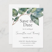 Weich grünes aquamarines Blattwerk Eukalyptusgrün Save The Date (Vorne/Hinten)