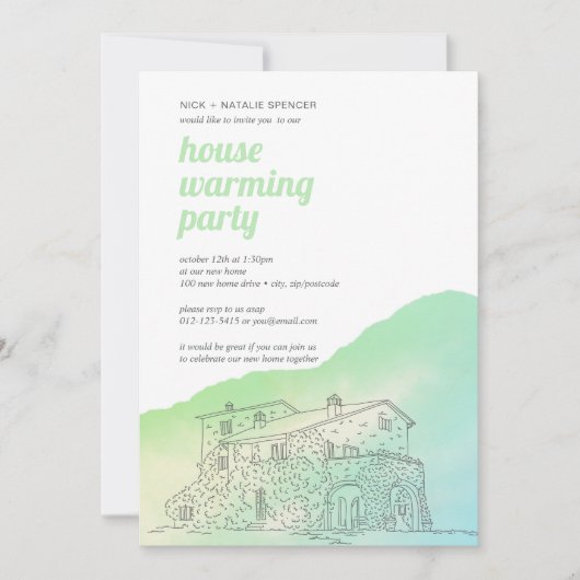 Weich grünes Aquarell Erwärmung Party Einladung (Vorderseite)
