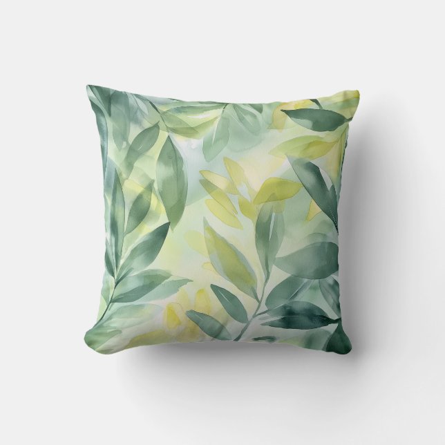 Weich grünes Leaf Wasserfarbenkissen Kissen (Vorderseite)