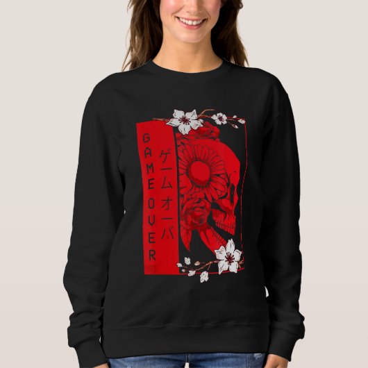 Weich grunge ästhetischer Schädel und Kirschblosso Sweatshirt (Vorderseite)