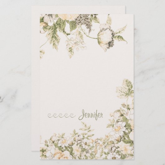 Weich, hellrosa Sage Creme Botanischer Blütenboden Briefpapier (Vorne/Hinten)