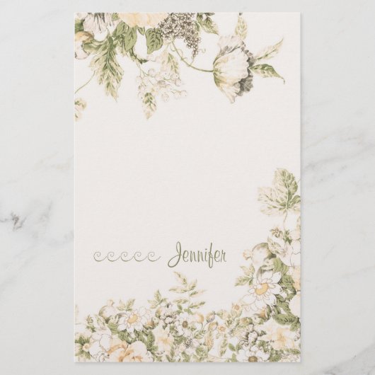 Weich, hellrosa Sage Creme Botanischer Blütenboden Briefpapier (Vorderseite)