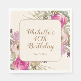 Weich Lila rosa Aquarellfarben Blüte 40. Geburtsta Serviette