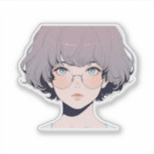 Weich Pastel Anime Girl mit Brille Aufkleber (Vorderseite)