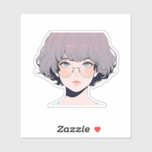 Weich Pastel Anime Girl mit Brille Aufkleber