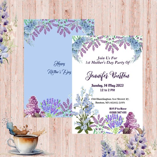 Weich Pastel Blue Lilac Hydrangea 1. Muttertag Einladung