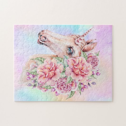 Weich Pastel Einhorn mit Rose Puzzle (Horizontal)