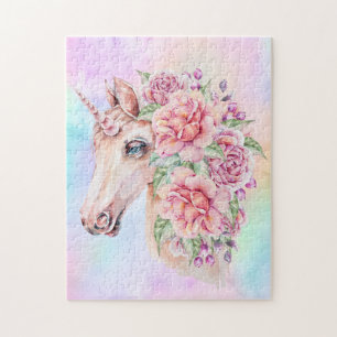 Weich Pastel Einhorn mit Rose Puzzle