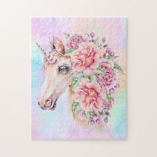 Weich Pastel Einhorn mit Rose Puzzle (Vertikal)