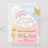 Weich Pastel farbenfroh magisches Einhorn 4. Gebur Einladung (Vorderseite)
