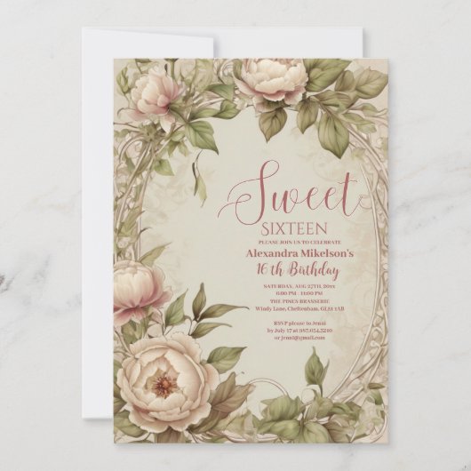 Weich Pastel Floral Wasserfarbe Süß 16 Einladung (Vorderseite)