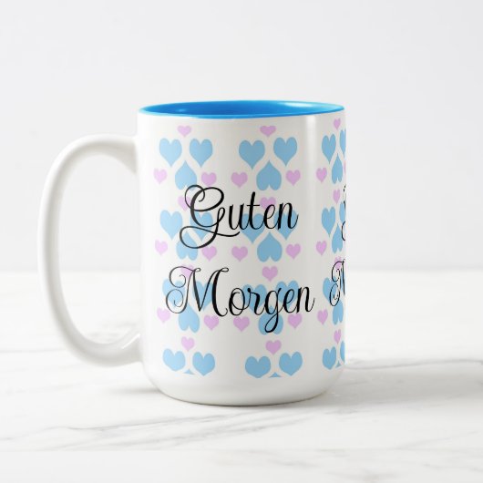 Weich Pastel Herzmuster Guten Morgen Tasse (Links)