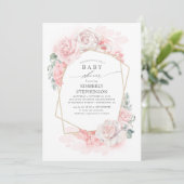 Weich Pastel Pink Blume Elegante Babydusche Einladung (Stehend Vorderseite)