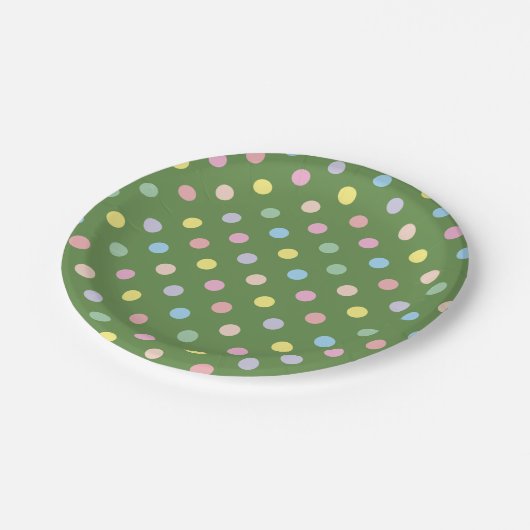 Weich Pastel Polka Dots Green Pappteller (Schrägansicht)