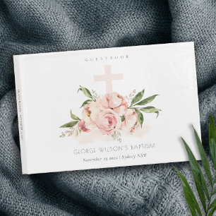 Weich Pastel Rose Blumenkreuz Taufe Gästebuch