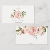 Weich Pastel Rose Blumenkreuz Taufe Platzkarte (Vorne/Hinten)