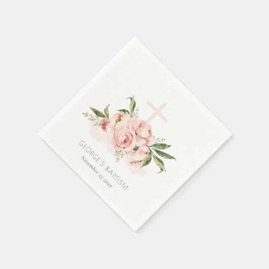 Weich Pastel Rose Blumenkreuz Taufe Serviette (Ecke)
